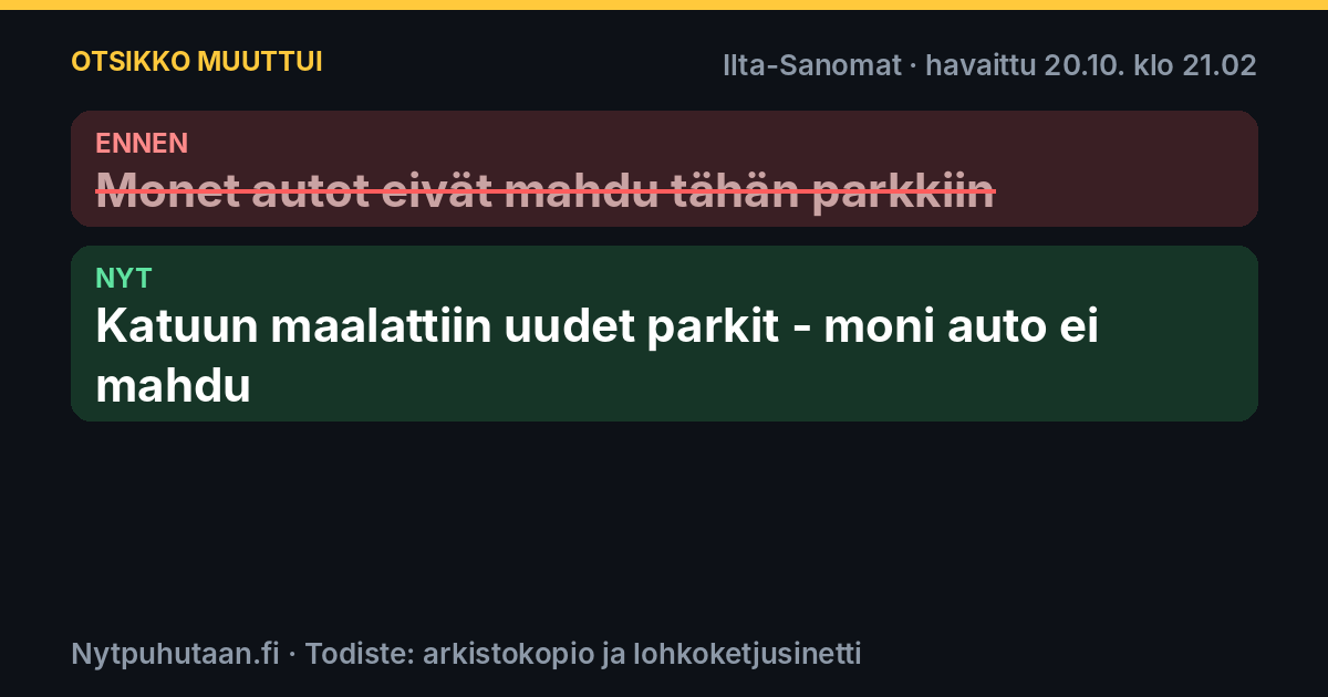 Ennen: Monet autot eivät mahdu tähän parkkiin. Nyt: Katuun maalattiin uudet parkit – moni auto ei mahdu
