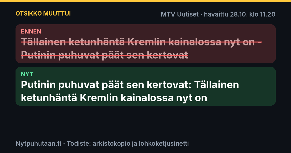 Ennen: Tällainen ketunhäntä Kremlin kainalossa nyt on – Putinin puhuvat päät sen kertovat. Nyt: Putinin puhuvat päät sen kertovat: Tällainen ketunhäntä Kremlin kainalossa nyt on