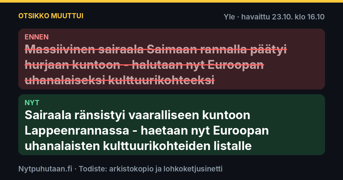 Ennen: Massiivinen sairaala Saimaan rannalla päätyi hurjaan kuntoon – halutaan nyt Euroopan uhanalaiseksi kulttuurikohteeksi. Nyt: Sairaala ränsistyi vaaralliseen kuntoon Lappeenrannassa – haetaan nyt Euroopan uhanalaisten kulttuurikohteiden listalle