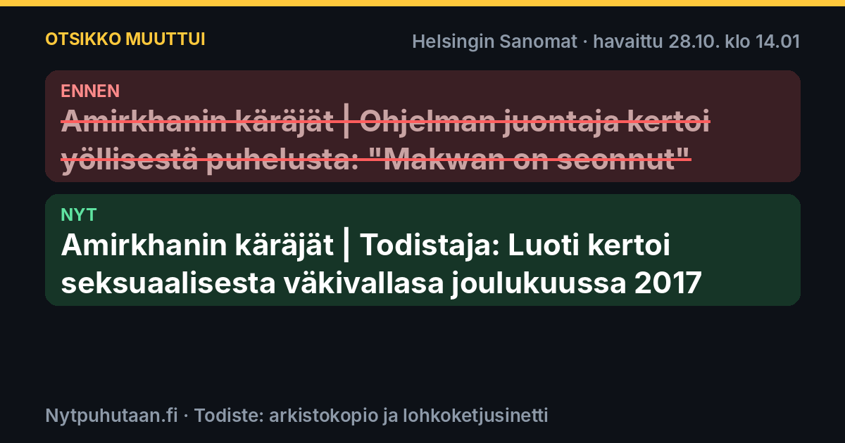 Ennen: Amirkhanin käräjät | Ohjelman juontaja kertoi yöllisestä puhelusta: ”Makwan on seonnut”. Nyt: Amirkhanin käräjät | Todistaja: Luoti kertoi seksuaalisesta väkivallasa joulukuussa 2017