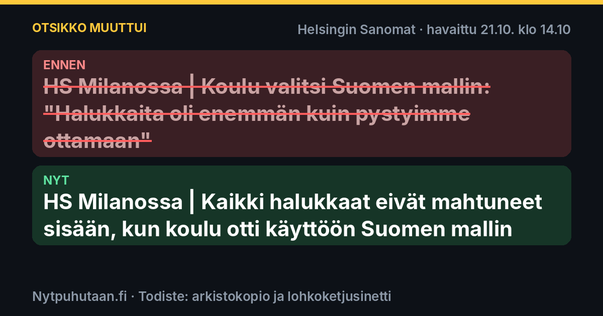 Ennen: HS Milanossa | Koulu valitsi Suomen mallin: ”Halukkaita oli enemmän kuin pystyimme ottamaan”. Nyt: HS Milanossa | Kaikki halukkaat eivät mahtuneet sisään, kun koulu otti käyttöön Suomen mallin