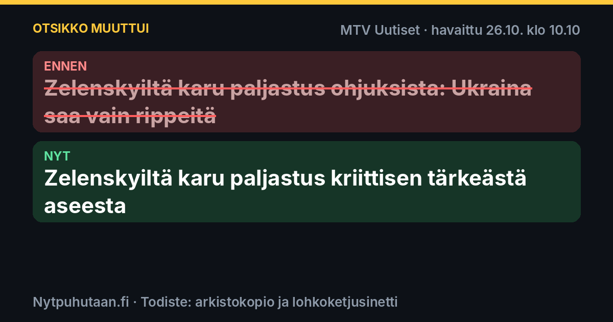 Ennen: Zelenskyiltä karu paljastus ohjuksista: Ukraina saa vain rippeitä. Nyt: Zelenskyiltä karu paljastus kriittisen tärkeästä aseesta