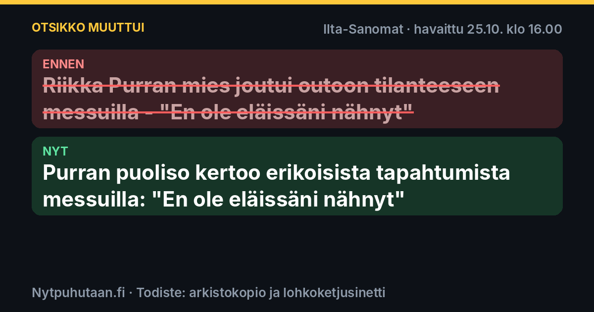Ennen: Riikka Purran mies joutui outoon tilanteeseen messuilla – ”En ole eläissäni nähnyt”. Nyt: Purran puoliso kertoo erikoisista tapahtumista messuilla: ”En ole eläissäni nähnyt”