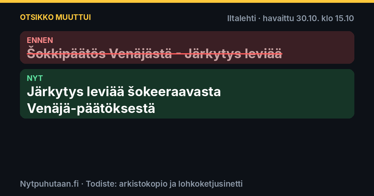 Ennen: Šokkipäätös Venäjästä – Järkytys leviää. Nyt: Järkytys leviää šokeeraavasta Venäjä-päätöksestä