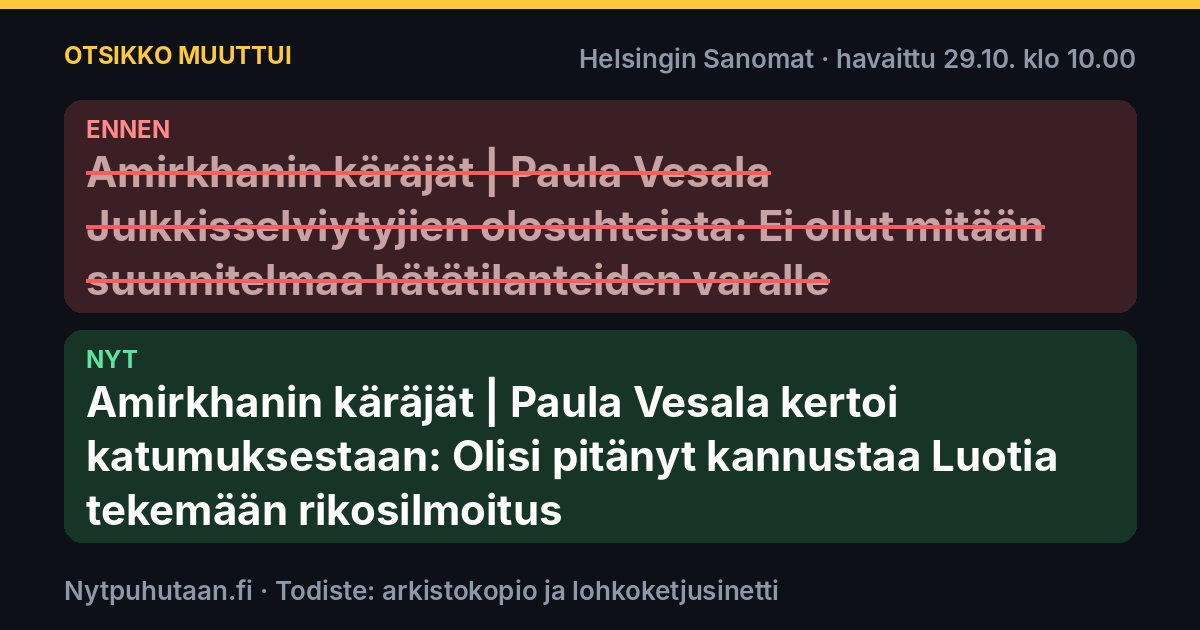 Ennen: Amirkhanin käräjät | Paula Vesala Julkkisselviytyjien olosuhteista: Ei ollut mitään suunnitelmaa hätätilanteiden varalle. Nyt: Amirkhanin käräjät | Paula Vesala kertoi katumuksestaan: Olisi pitänyt kannustaa Luotia tekemään rikosilmoitus